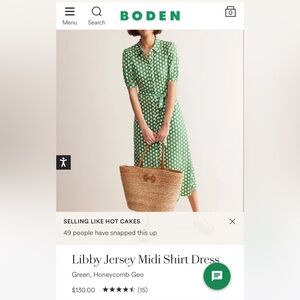 Boden Libby Jersey MIDI Shirt Dress sz 14 Blue&White Polkadot